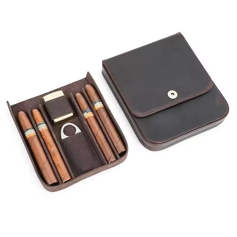 Premium Cigar Case - Tragbare Zigarren-Humidor-Box Retro Braun Premium-Leder Reise-Befeuchtungs-Aufbewahrung