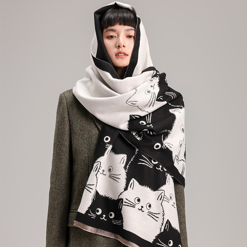 Cashmere Scarf - Neuer, süßer, farbblockierter Cartoon-Schal für Damen,