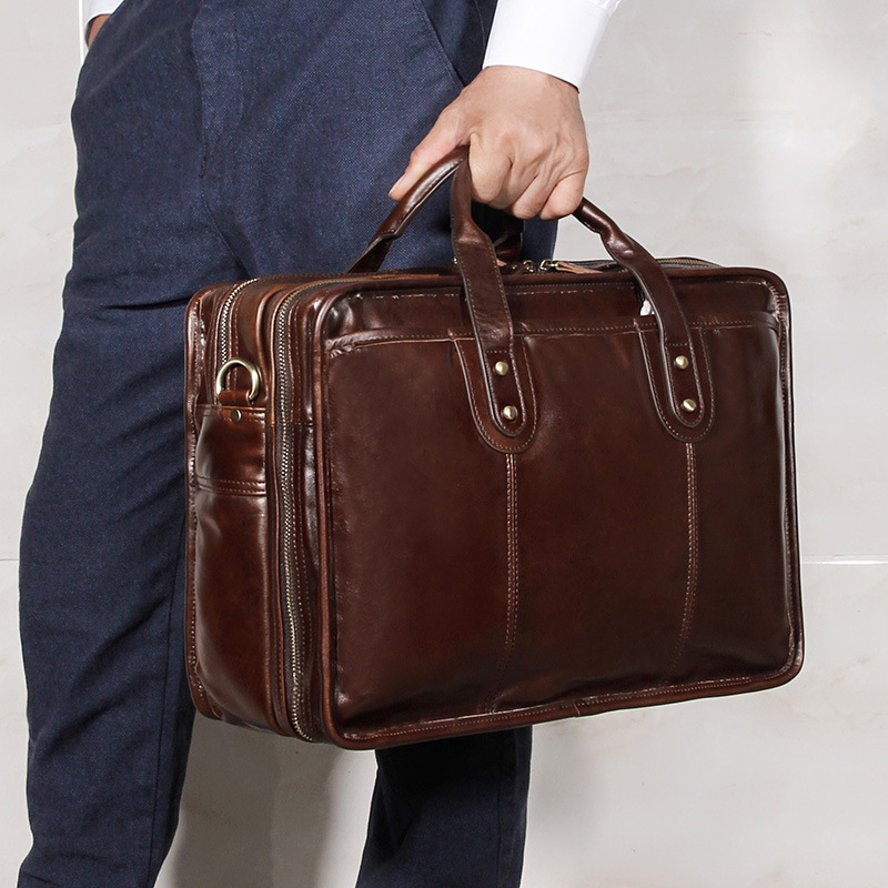 Leather Briefcase - Herren-Aktentasche aus hochwertigem Rindsleder, 15-Zoll-Laptoptasche, Business-Bürohandtasche,