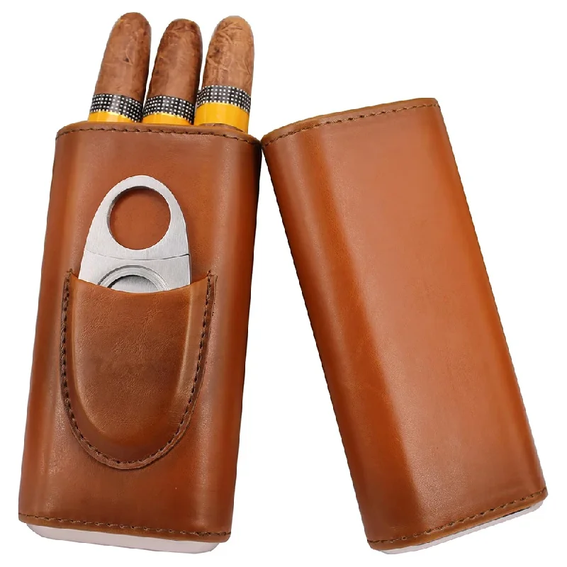 Premium Cigar Case - 3-Finger-Lederetui mit Zigarrenschneider, tragbarer Reisehalter, hochwertiges