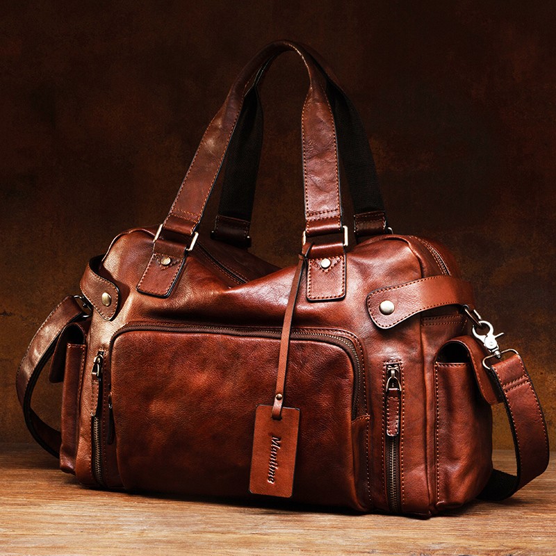 Travel Luggage Set - Vintage-Radiergummi-Herrentasche aus pflanzlich gegerbtem Leder, lässige