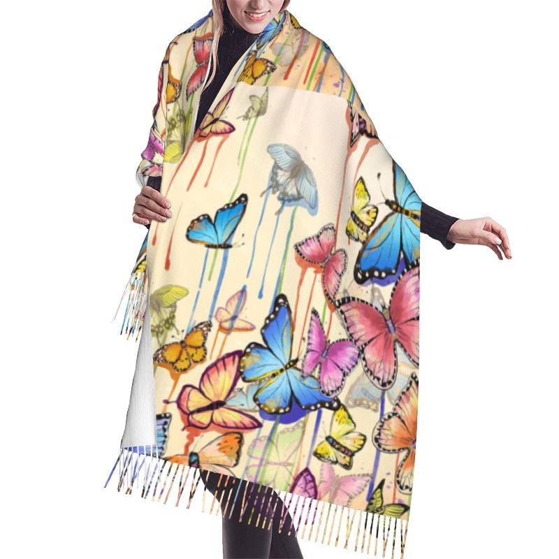 Cashmere Scarf - Retro-Schmetterling-Winter-Kaschmirschal für Damen, Luxus-Print, weiblicher Schal,