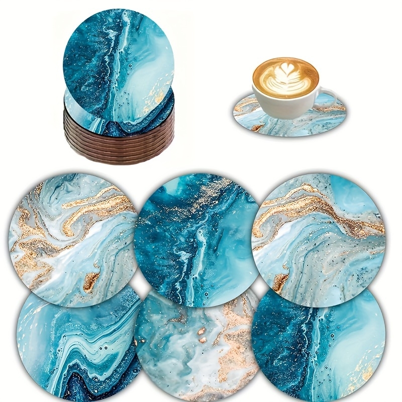 Marble Coaster Set - 2D Flache 6-teilige Blaue Ozean Runde