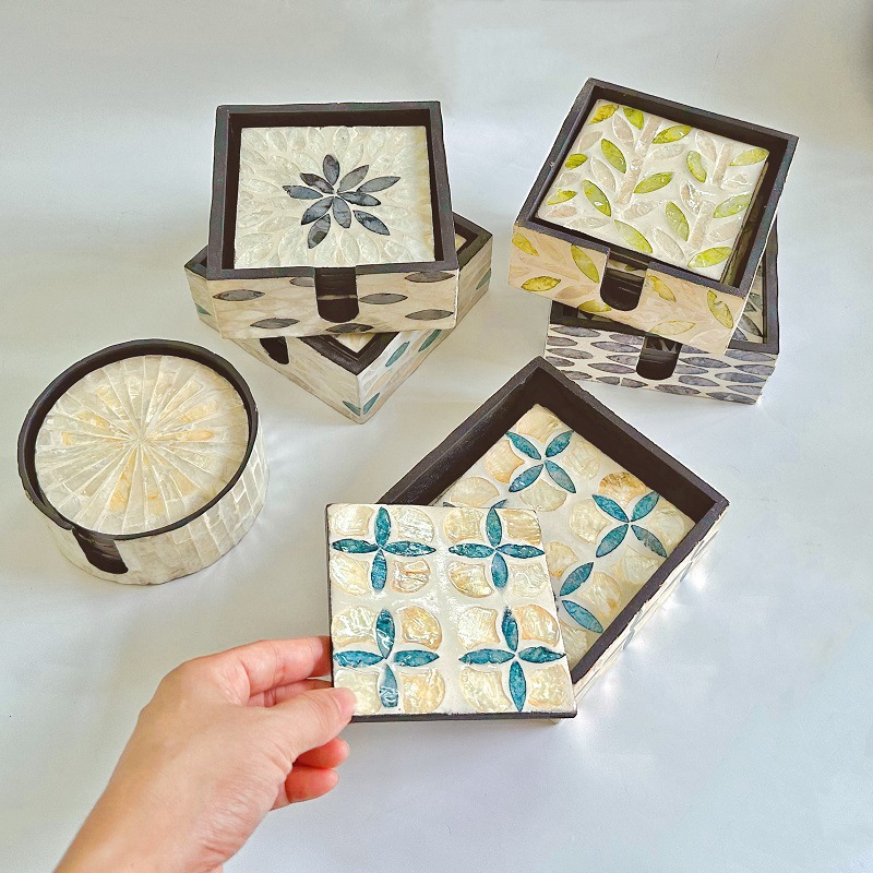 6-teiliges buntes Muschel-Unte – Marble Coaster Set Bewertung und Preis