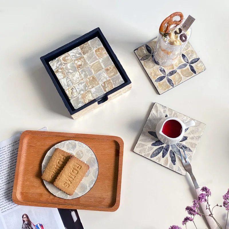6-teiliges buntes Muschel-Unte – Marble Coaster Set Bewertung und Preis